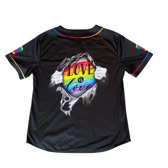 LGBTQ+ Pride Love Is Love Jersey Baseball Shirt GarmentOne Clothing Large Unisex - Picture 3 of 9